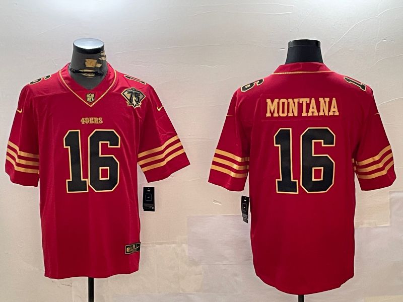 Men San Francisco 49ers 16 Montana Red Gold 2024 Nike Limited NFL Jersey style 1230